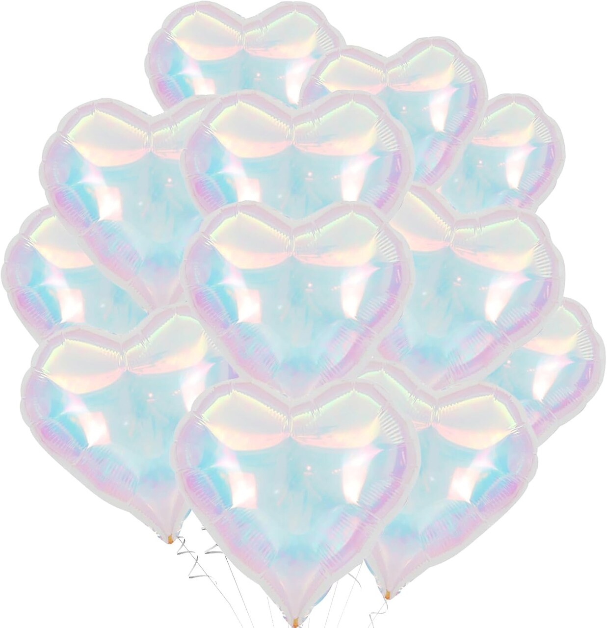 12Pcs 18Inch Iridescent Heart Shaped Foil Helium Polyester(Iridescent)